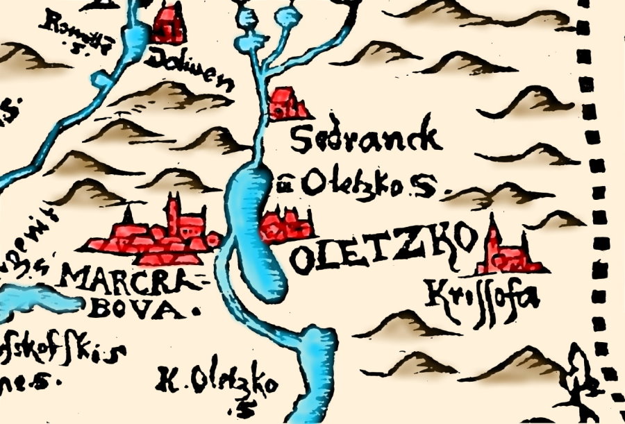 Mapa jezior lasów i położenia miejscowości.