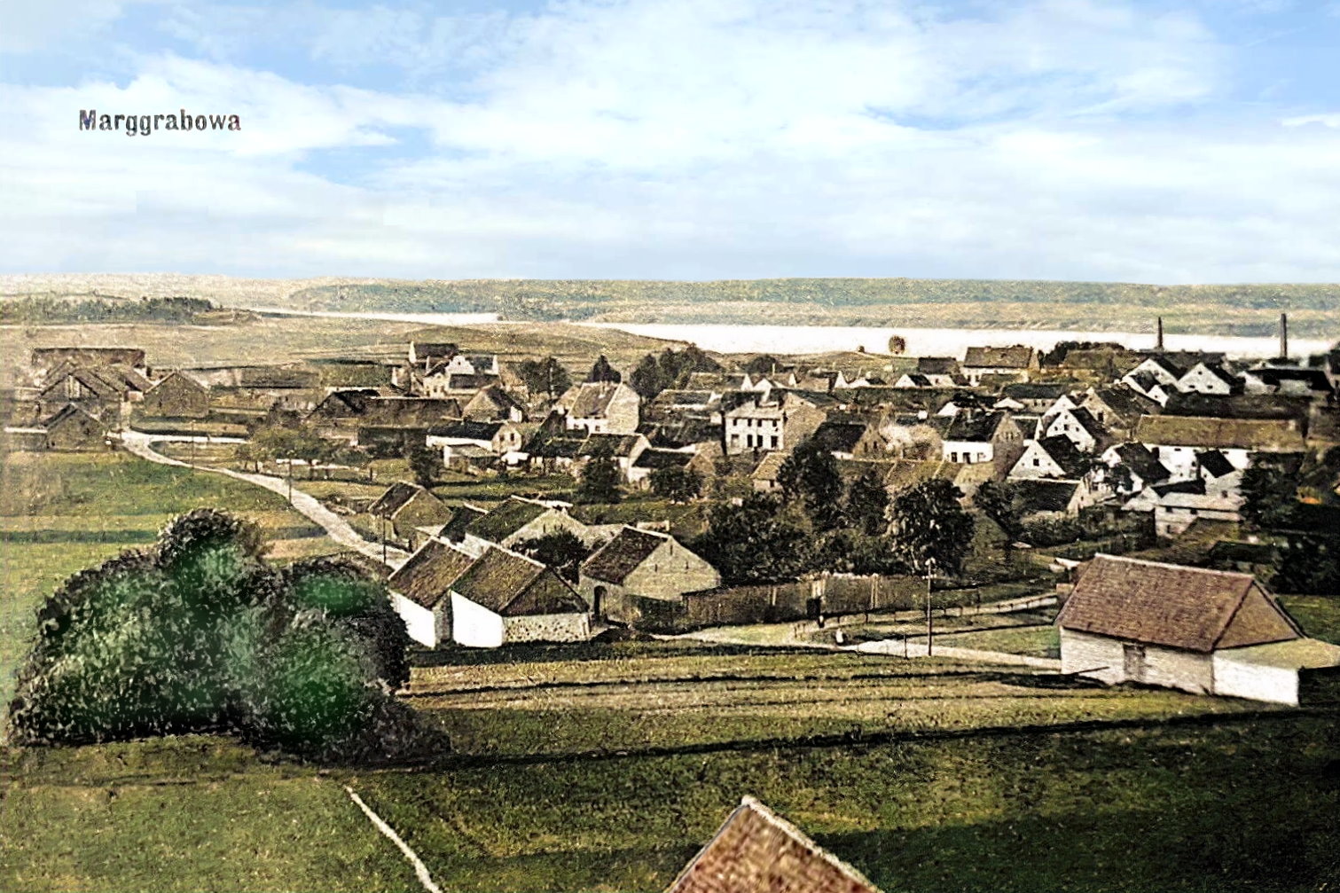 Panorama na miasto Olecko (Marggrabowa). Na fotografii z 1915 r. wykonanej z pagórka (w miejscu Wieży Ciśnień).